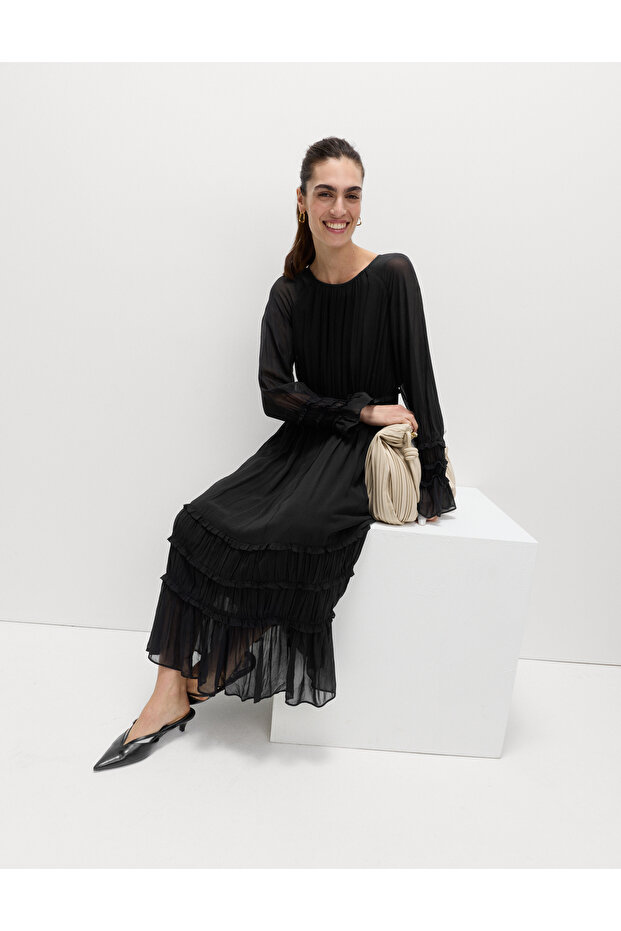 Fırfırlı Midi Elbise - 3