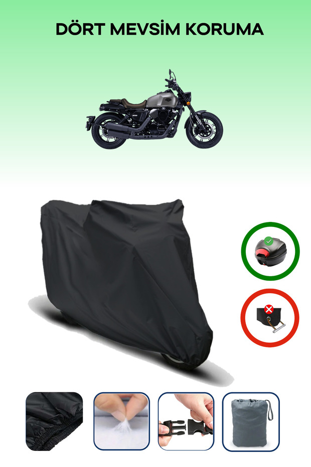 Black Rear Bag Compatible Rks K-Light 250 Compatible Motorcycle Tarpaulin Motor Cover