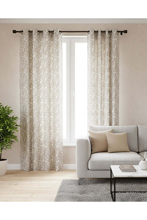 Grey 2 Piece Jacquard Curtain (Without Lining)