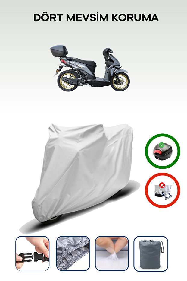 Gray Rear Bag Compatible Yuki Route 110 Compatible Motorcycle Tarpaulin Motor Cover