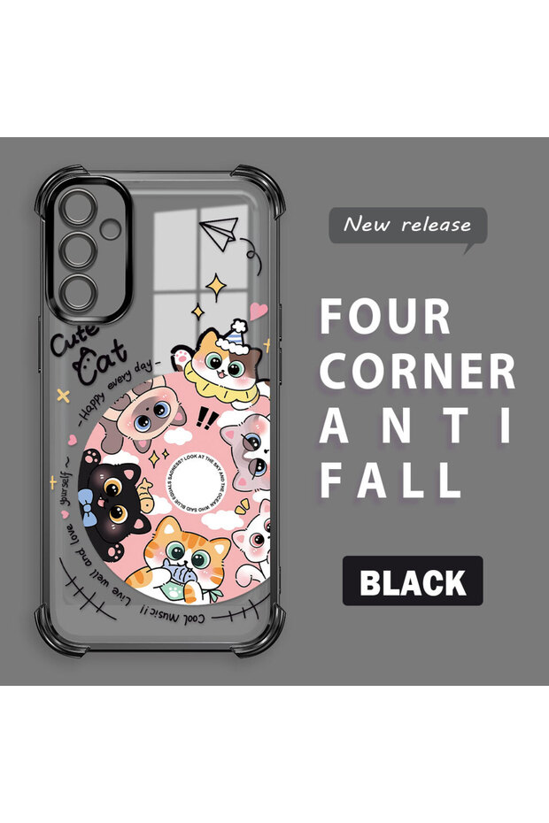 Samsung Galaxy A14 Compatible Sweet Cartoon Cat Transparent Silicone Protective Phone Case