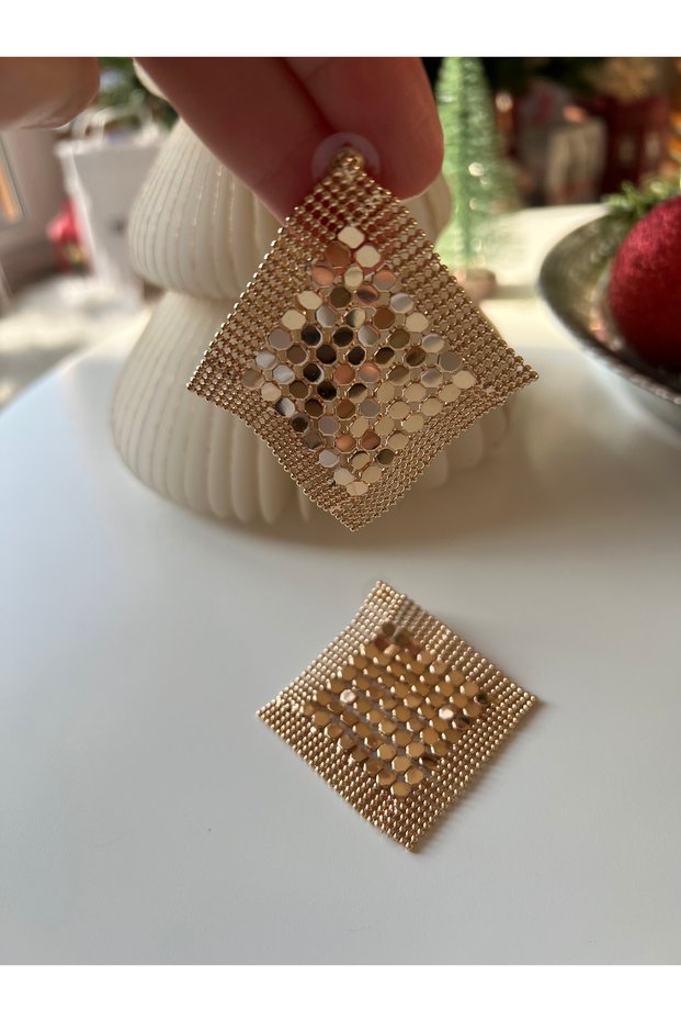 Pul Pul Square Large Earrings (Gold/Rose Color - 6 cm)