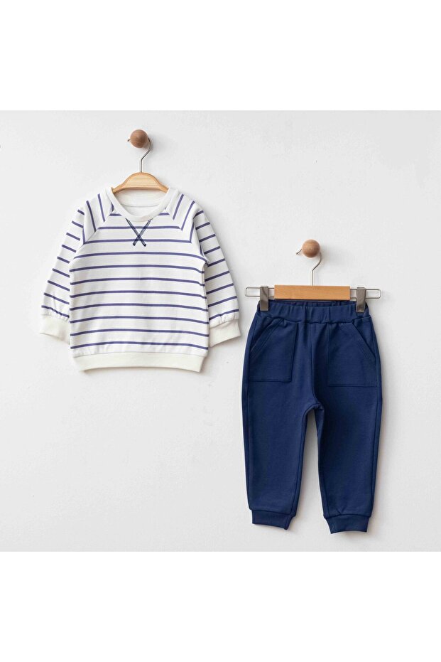 Striped Organic Baby Set – Navy Blue