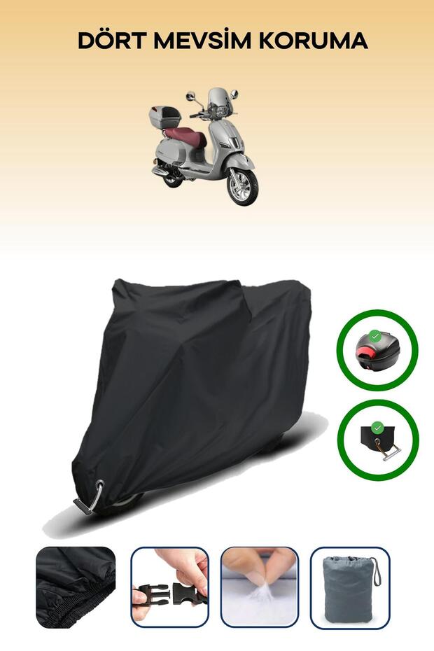 Black Rear Bag and Lock Compatible Kuba Bevely 125 Compatible Motorcycle Tarpaulin