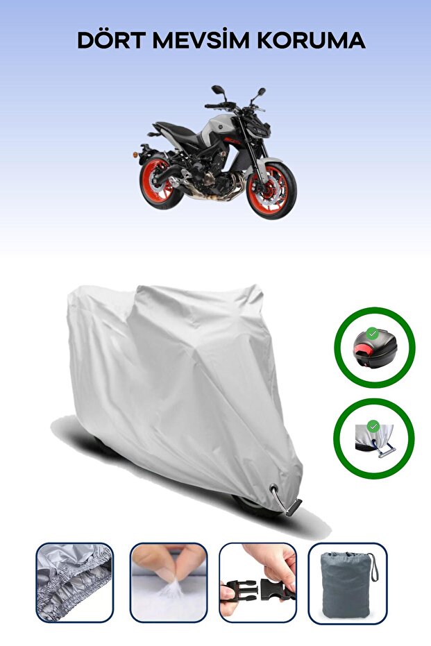 Gray Rear Bag and Lock Compatible Yamaha Mt-09 Compatible Motorcycle Tarpaulin
