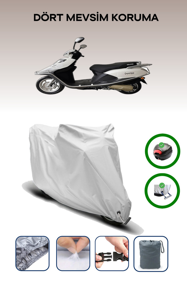 Gray Rear Bag and Lock Compatible Falcon Guppi 110 Compatible Motorcycle Tarpaulin