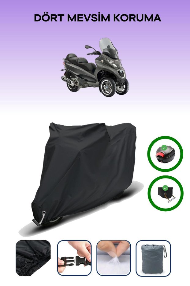 Black Rear Bag and Lock Compatible Piaggio Mp3 400 Compatible Motorcycle Tarpaulin