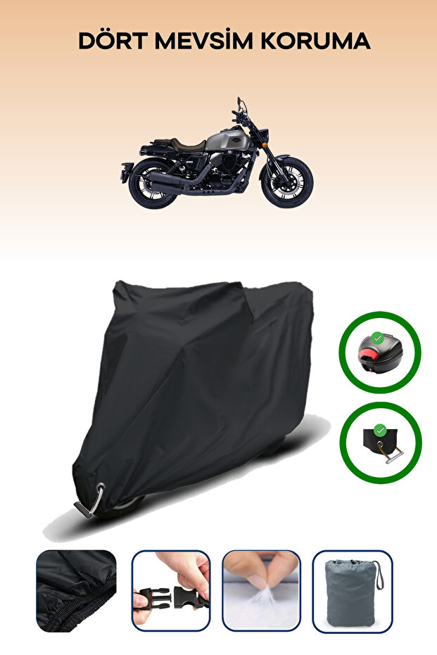 Black Rear Bag and Lock Compatible Rks K-Light 250 Compatible Motorcycle Tarpaulin