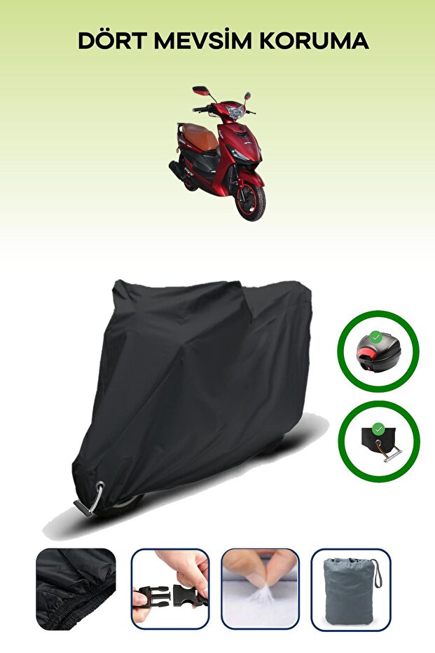 Black Rear Bag and Lock Compatible Yuki Yb50Qt-3 Casper Compatible Motorcycle Tarpaulin