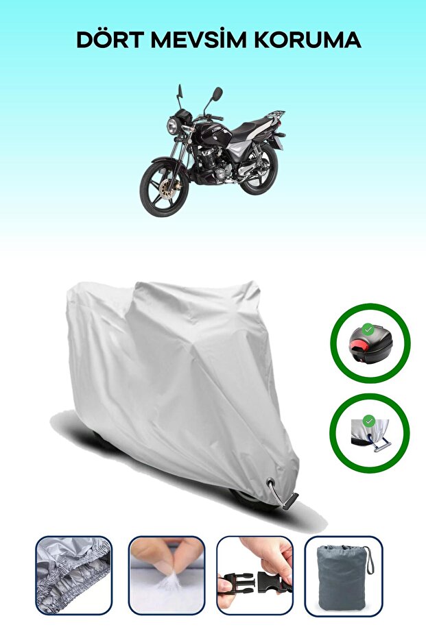 Gray Rear Bag and Lock Compatible Keeway Speed 150 Compatible Motorcycle Tarpaulin