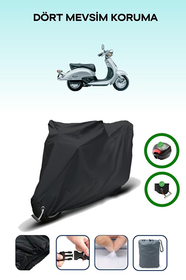 Black Rear Bag and Lock Compatible Honda Shadow Srx 90 Compatible Motorcycle Tarpaulin
