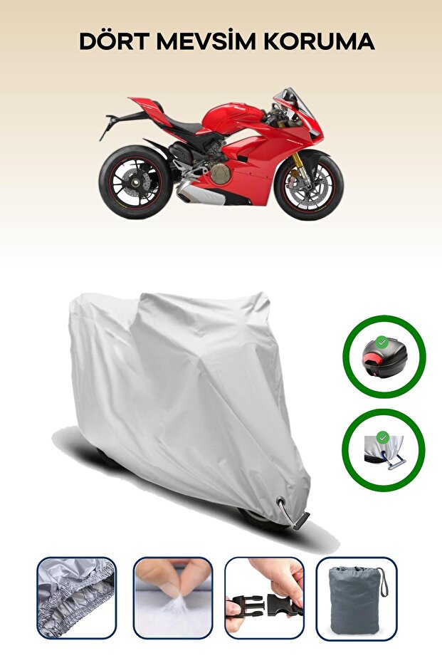 Gray Rear Bag and Lock Compatible Ducati Panigale V4 S Compatible Motorcycle Tarpaulin