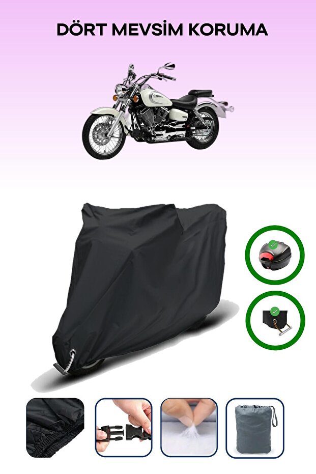 Black Rear Bag and Lock Compatible Yamaha Xvs 250 Drag Star Compatible Motorcycle Tarpaulin