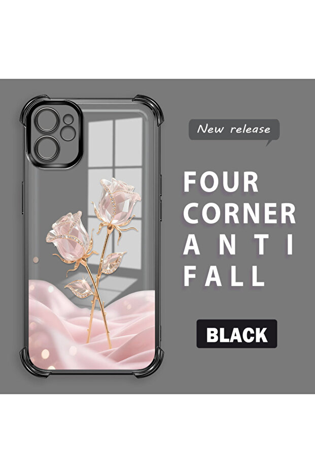 iPhone 11 Compatible Romantic Pink Rose Transparent Silicone Protective Case