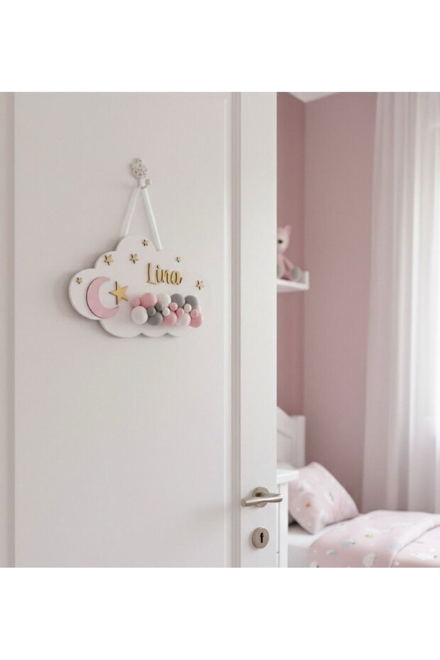 Bulut Temalı İsimli Işıklı Kapı Süsü - 4