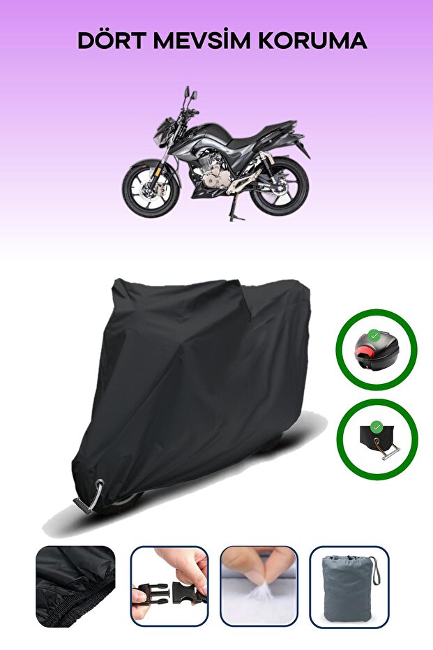 Black Rear Bag and Lock Compatible Mondial 125 Drift L Compatible Motor Tarpaulin