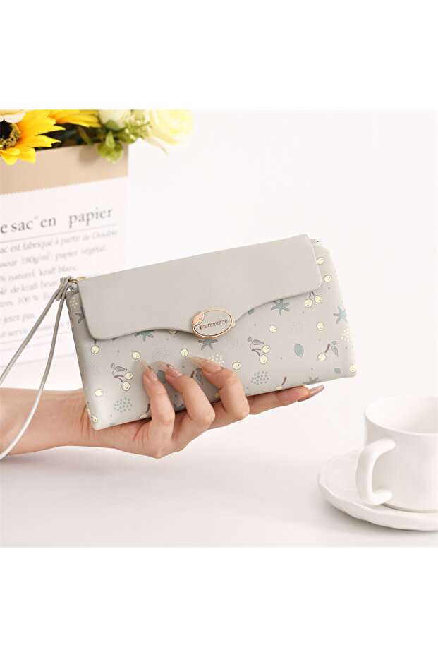New Season Large Capacity and Elegant, Cherry Printed Wrist Strap Wallet