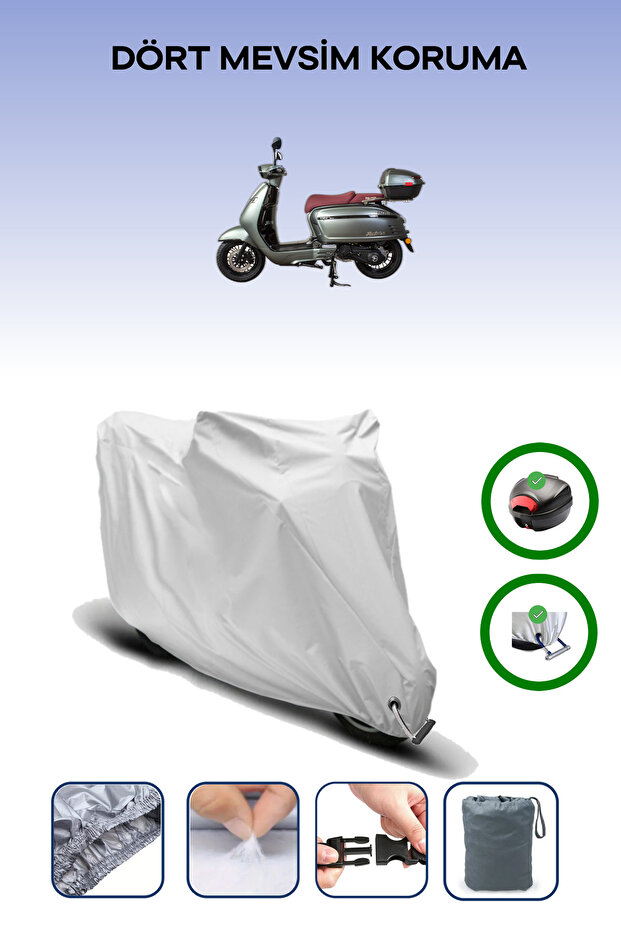 Gray Rear Bag and Lock Compatible Falcon Martini 125 Compatible Motorcycle Tarpaulin