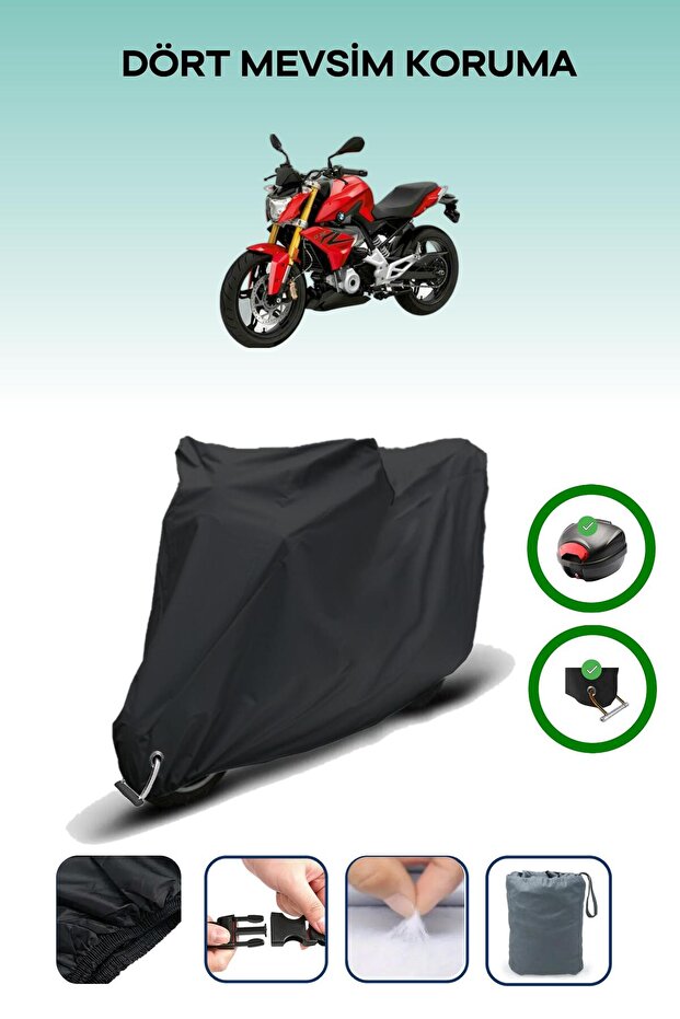 Black Tail Bag and Lock Compatible Bmw g 310 R Compatible Motorcycle Tarpaulin