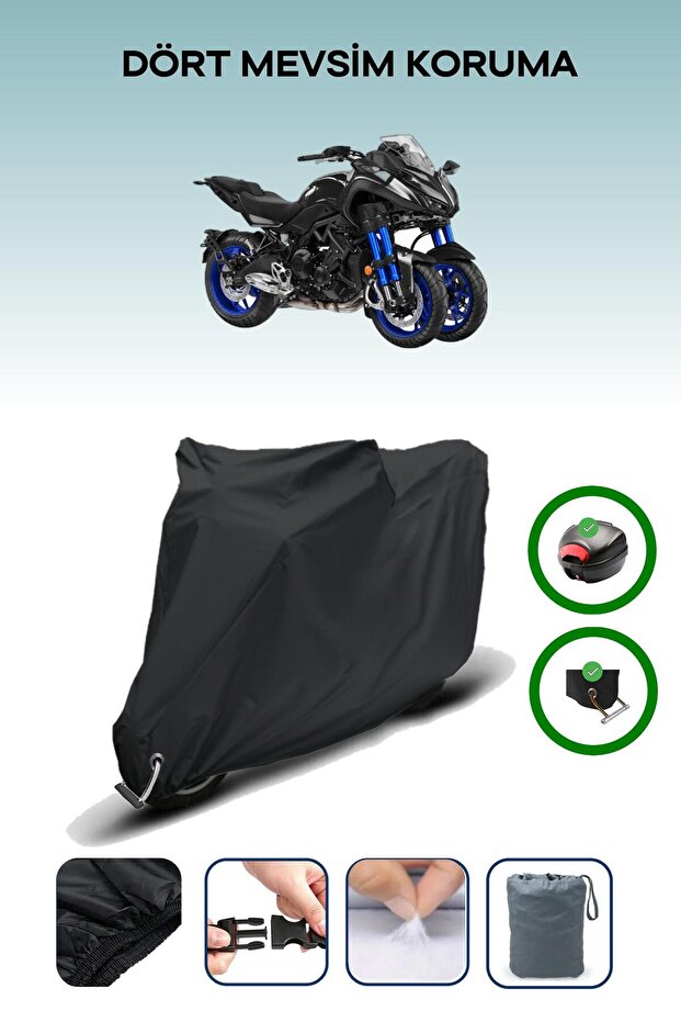 Black Rear Bag and Lock Compatible Yamaha Niken Compatible Motorcycle Tarpaulin