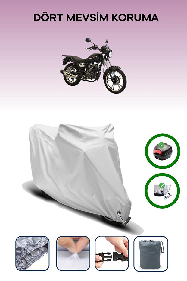 Gray Rear Bag and Lock Compatible Asian Elegant 150 Compatible Motorcycle Tarpaulin
