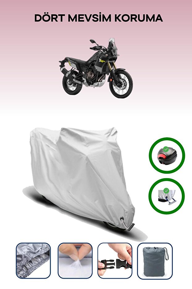Gray Rear Bag and Lock Compatible Yamaha Tenere 700 World Raid Compatible Motorcycle Tarpaulin