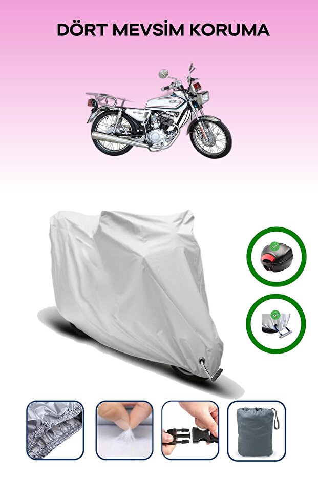 Gray Rear Bag and Lock Compatible Kuba Cheetah 100R Compatible Motorcycle Tarpaulin