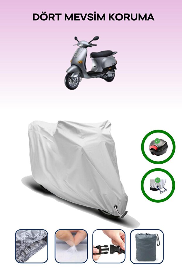 Gray Rear Bag and Lock Compatible Piaggio Et4 150 Compatible Motor Tarpaulin