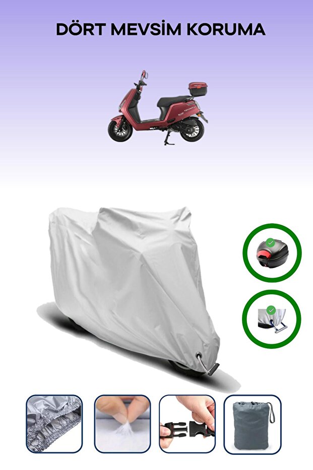 Gray Rear Bag and Lock Compatible Falcon Techno 50 Compatible Motorcycle Tarpaulin