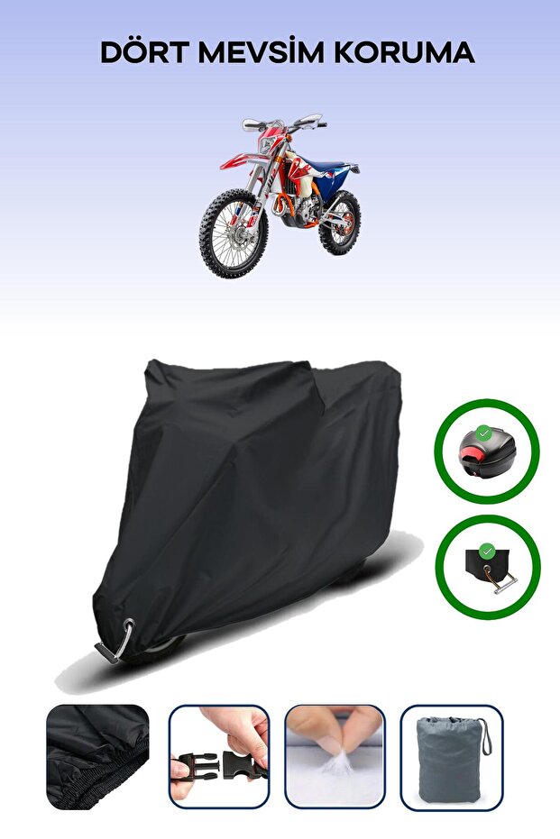 Black Rear Bag and Lock Compatible Ktm 250 Exc-F Six Days Compatible Motorcycle Tarpaulin