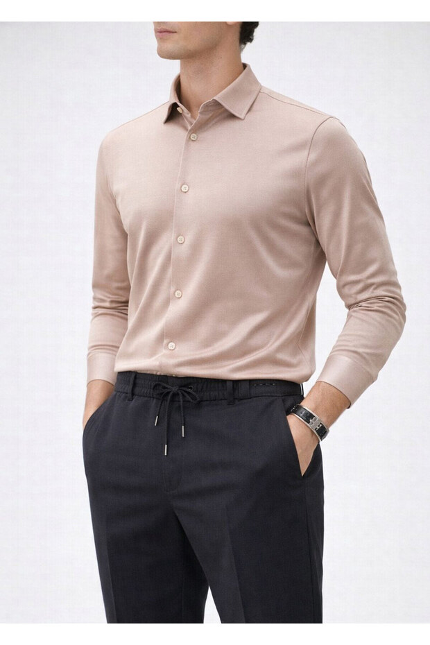 Bej Renk Örme Gömlek - 1