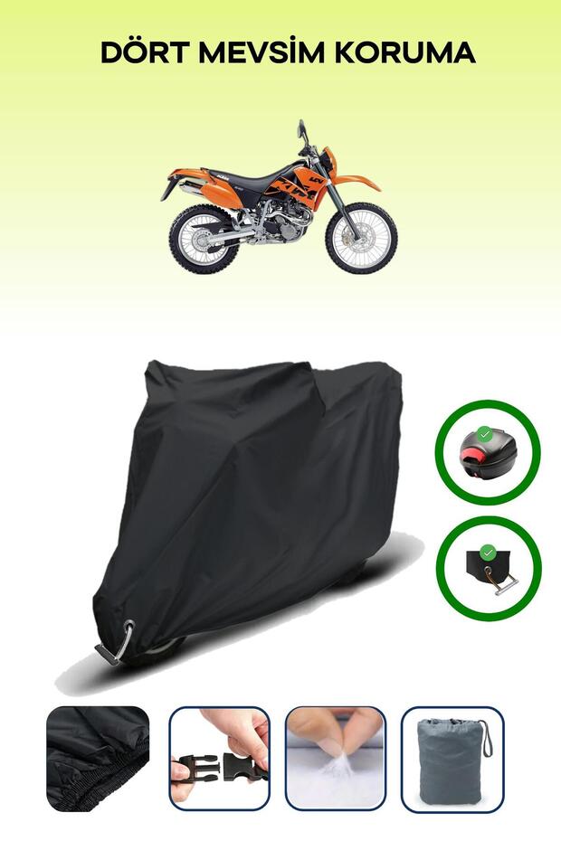 Black Rear Bag and Lock Compatible Ktm 640 Adventure Compatible Motorcycle Tarpaulin