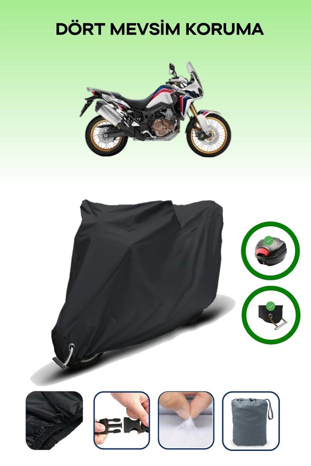 Black Rear Bag and Lock Compatible Honda Crf1000L Africa Twin Adventure Sports Compatible Motorcycle Tarpaulin