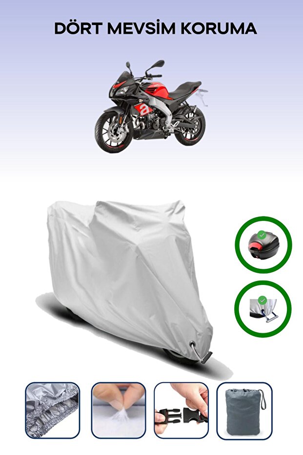 Gray Tail Bag and Lock Compatible Aprilia Tuono 125 Compatible Motorcycle Tarpaulin