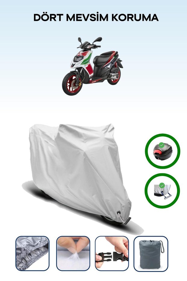 Gray Rear Bag and Lock Compatible Aprilia Sr 150 Compatible Motorbike Tarpaulin