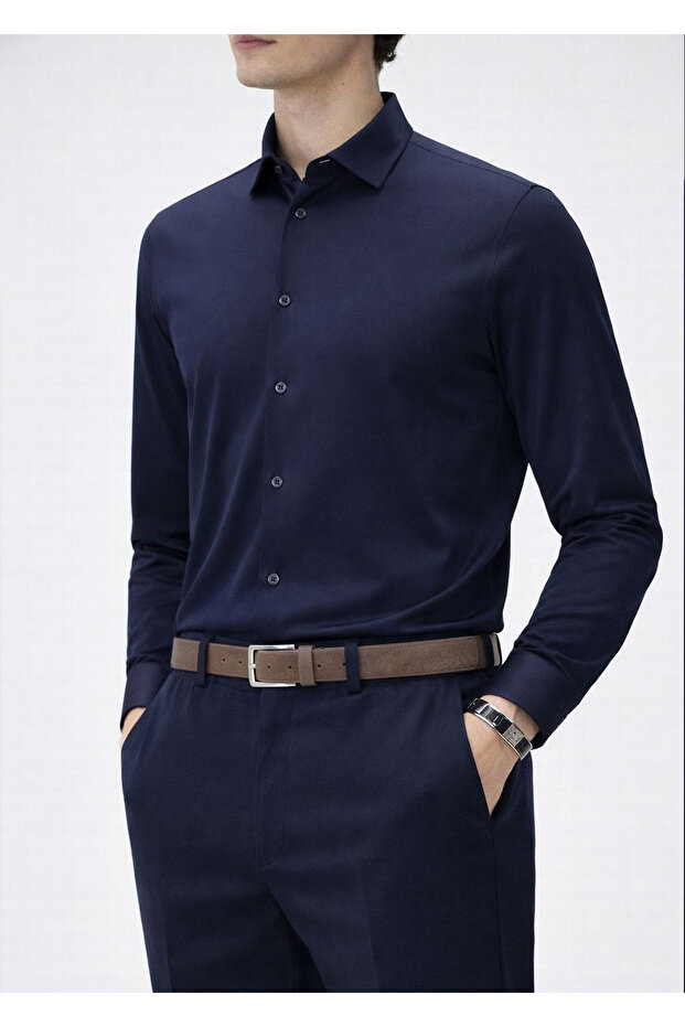 Lacivert Renk Örme Gömlek - 5