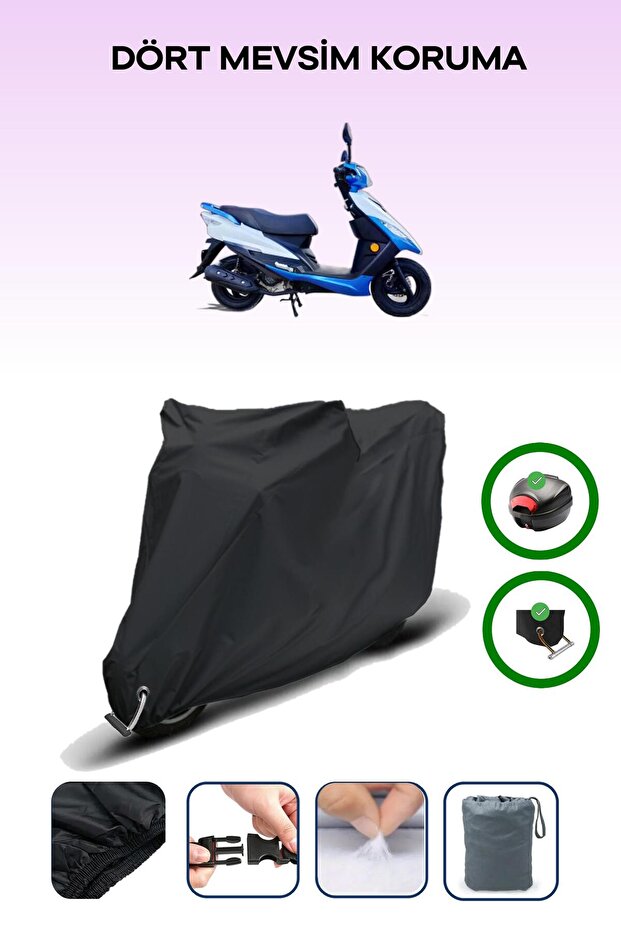Black Rear Bag and Lock Compatible Apachi Alfa 50 Compatible Motorcycle Tarpaulin