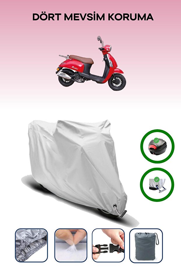 Gray Rear Bag and Lock Compatible Kanuni Tigrina 50 Compatible Motorcycle Cover