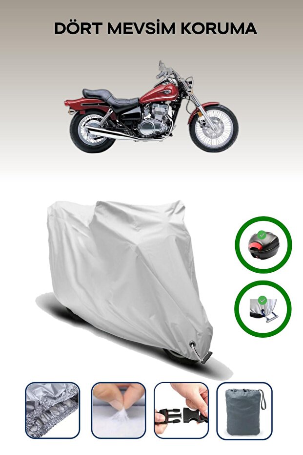Gray Tail Bag and Lock Compatible Kawasaki En 500 Compatible Motor Tarpaulin