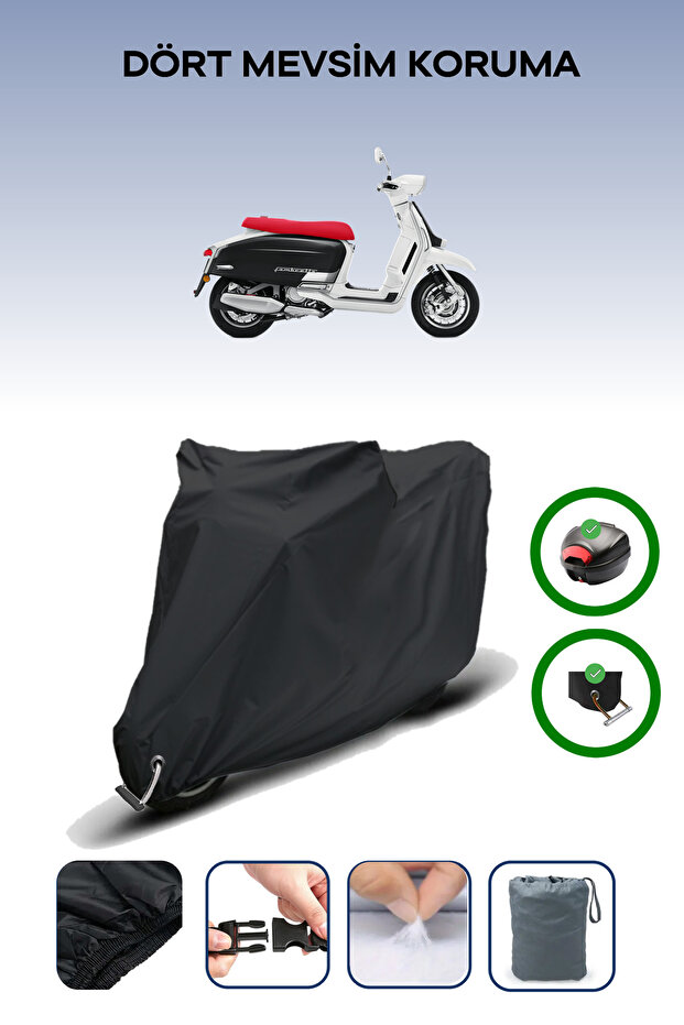 Black Rear Bag and Lock Compatible Lambretta G350 Compatible Motorcycle Tarpaulin