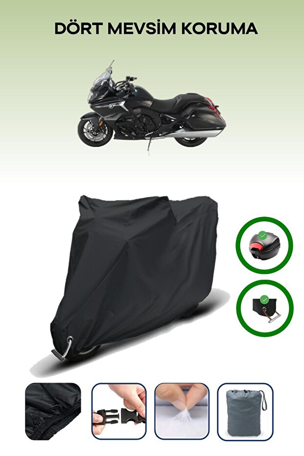 Black Tail Bag and Lock Compatible Bmw K 1600 Bagger Compatible Motorcycle Tarpaulin