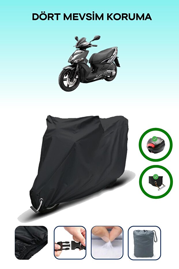 Black Rear Bag and Lock Compatible Kymco Agility 16+ 150 Compatible Motorcycle Tarpaulin