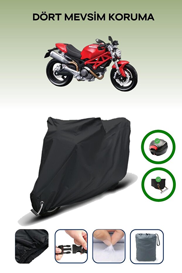 Black Rear Bag and Lock Compatible Ducati Monster 696 Compatible Motorcycle Tarpaulin