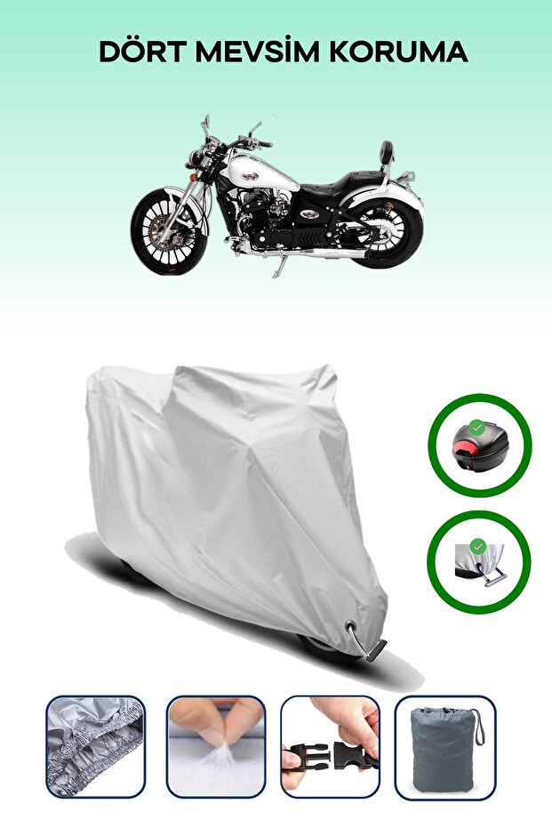 Gray Tail Bag and Lock Compatible Asian Ghost 350 Compatible Motorcycle Tarpaulin