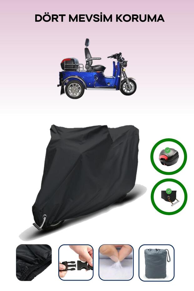 Black Rear Bag and Lock Compatible Yuki Yk-25 Pony Compatible Motor Tarpaulin