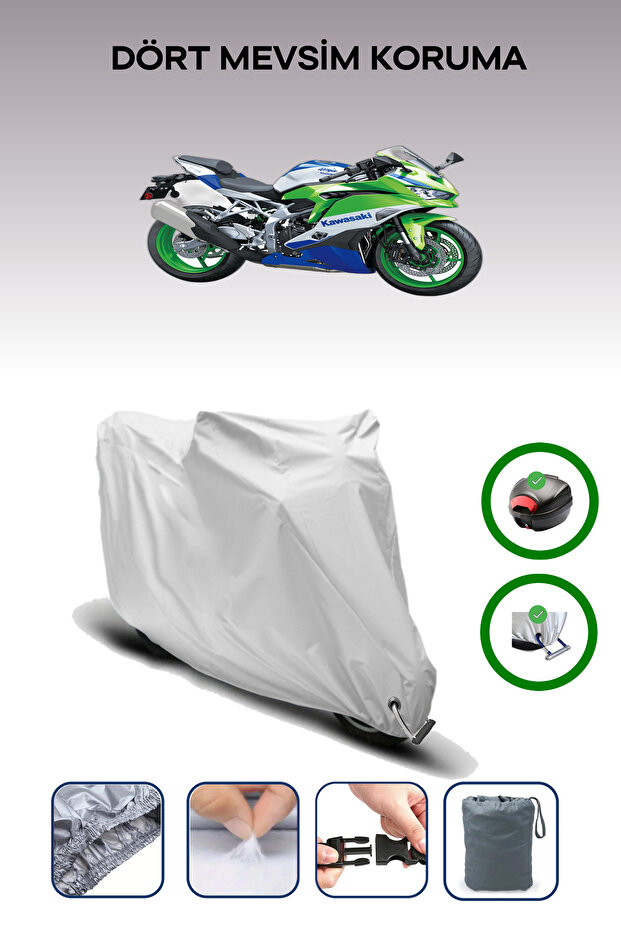 Gray Tail Bag and Lock Compatible Kawasaki Ninja Zx-4Rr Compatible Motorcycle Tarpaulin