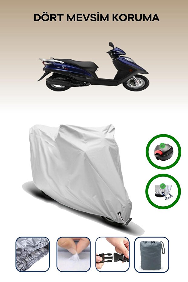 Gray Rear Bag and Lock Compatible Haojue Hj 125 St Compatible Motorcycle Tarpaulin