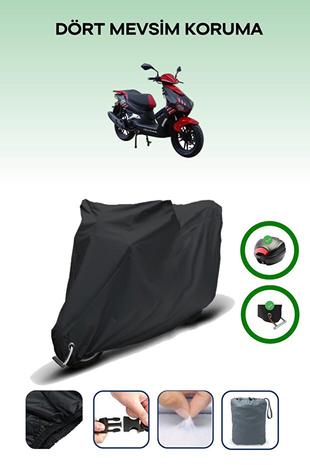 Black Rear Bag and Lock Compatible Apachi Xrs Compatible Motorcycle Tarpaulin