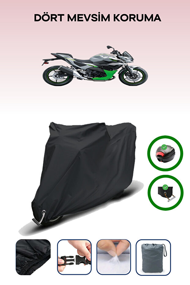 Black Tail Bag and Lock Compatible Kawasaki Ninja 7 Hybrid Compatible Motor Tarpaulin