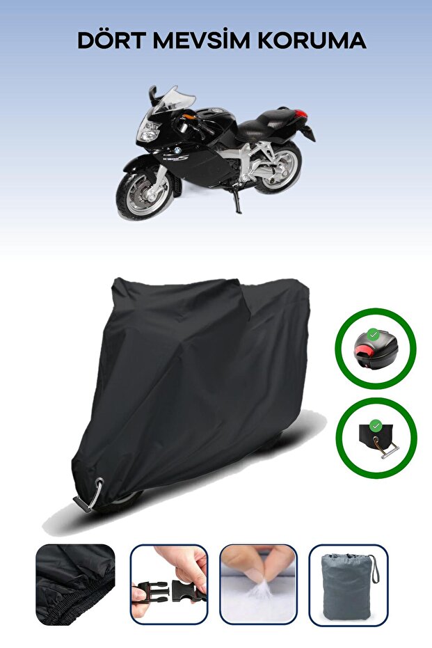 Black Rear Case and Lock Compatible Bmw K 1200 S Compatible Motorcycle Tarpaulin